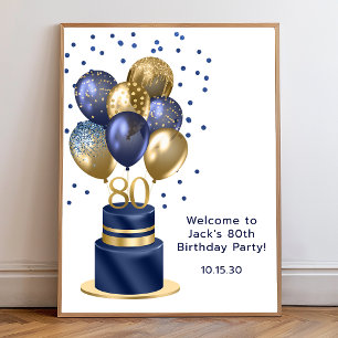 Poster Cartaz de Bolo Azul para Aniversário de 80 Anos