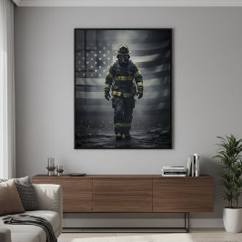 Poster Cartaz de Bombeiro Heroico Caminhando Através da F