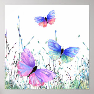 Poster Cartaz de Borboleta Colorida Pintura de Primavera