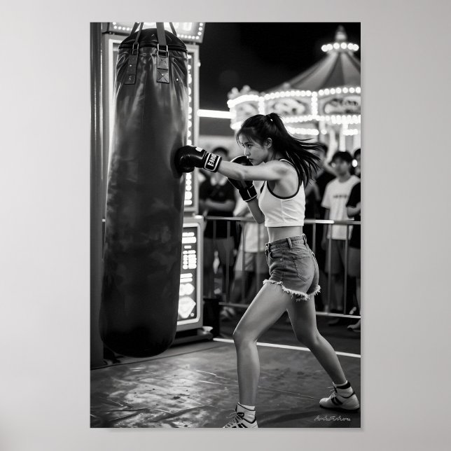 Poster Cartaz de Boxe Sem Medo sob Luzes de Feira (Frente)