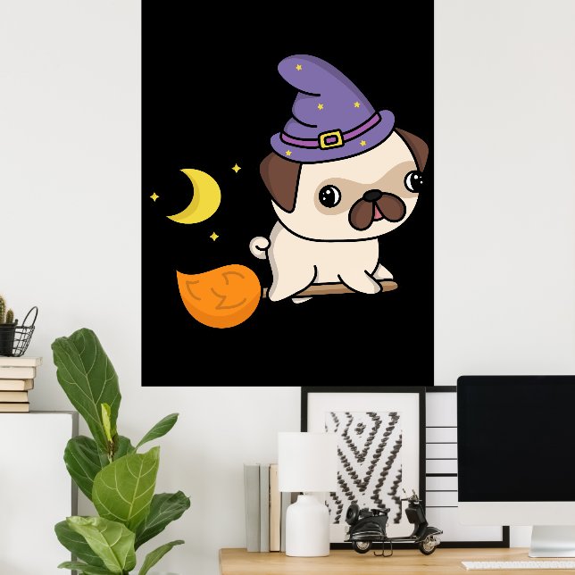 Poster Cartaz de Bruxa Pug (Escritório em casa)