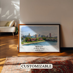 Poster Cartaz de Buffalo Nova York, Aquarela, Personaliza