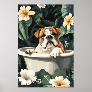 Poster Cartaz de Bulldog na Banheira, Cartaz Divertido de