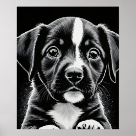Poster Cartaz de Cachorrinho Preto e Branco Adorável