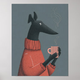 Poster Cartaz de Cachorro Aconchegante – Galgo Estilizado