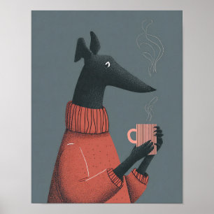 Poster Cartaz de Cachorro Aconchegante – Galgo Estilizado