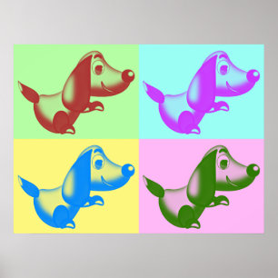 Pôster Cartaz de Cachorro Cartoon Pop Art