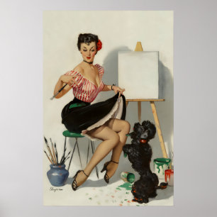 Poster Cartaz de Cachorro Pin-Up Elvgren dos Anos 1950 Al