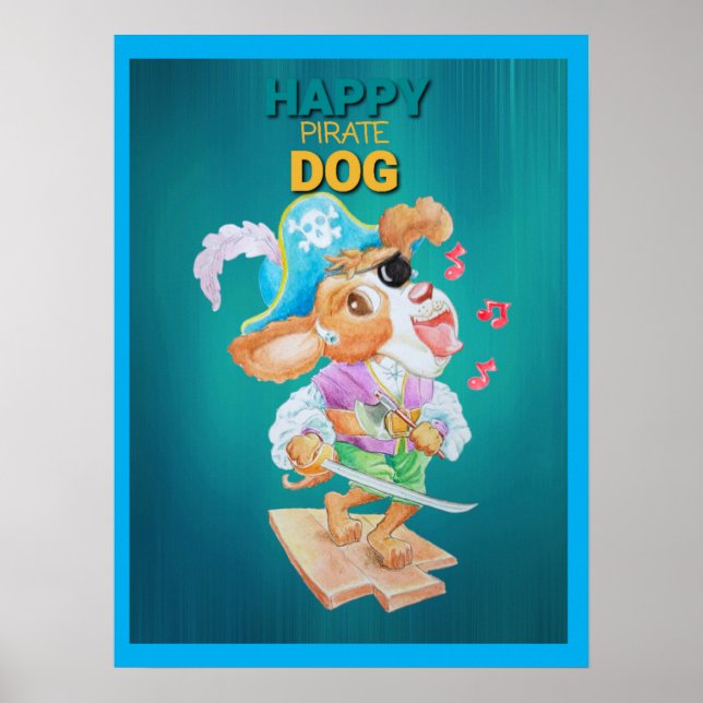 Poster Cartaz de Cachorro Pirata Feliz  (Frente)