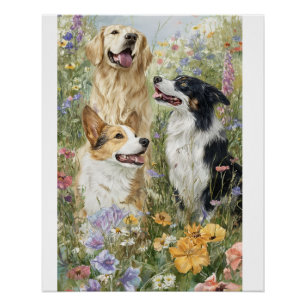 Pôster Cartaz de Cães em Flores Silvestres