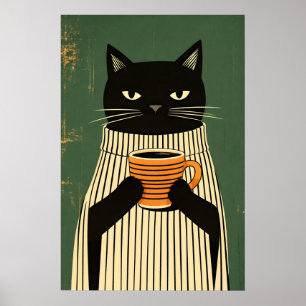 Poster Cartaz de Café Black Cat, Arte de Parede Minimalis