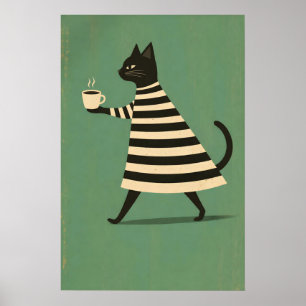 Poster Cartaz de Café Black Cat, Gato Minimalista