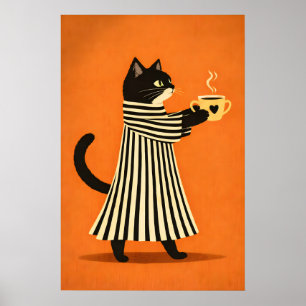 Poster Cartaz de Café Gato Preto, Arte Animal Minimalista