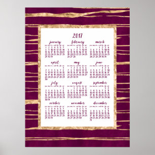 Pôster Cartaz de Calendário Anual de 2017 Magenta e Doura