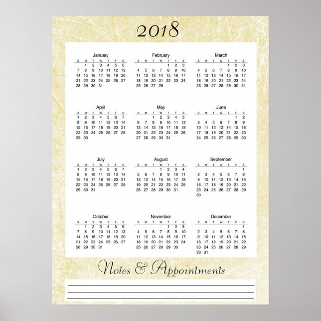 Pôster Cartaz de calendário bege 2018 (Frente)