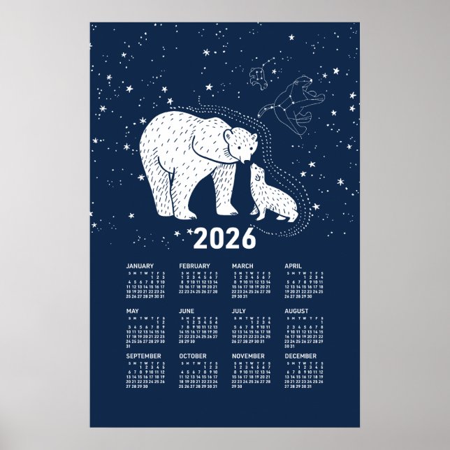 Poster Cartaz de Calendário de 2026 Urso Polar Beijo (Frente)