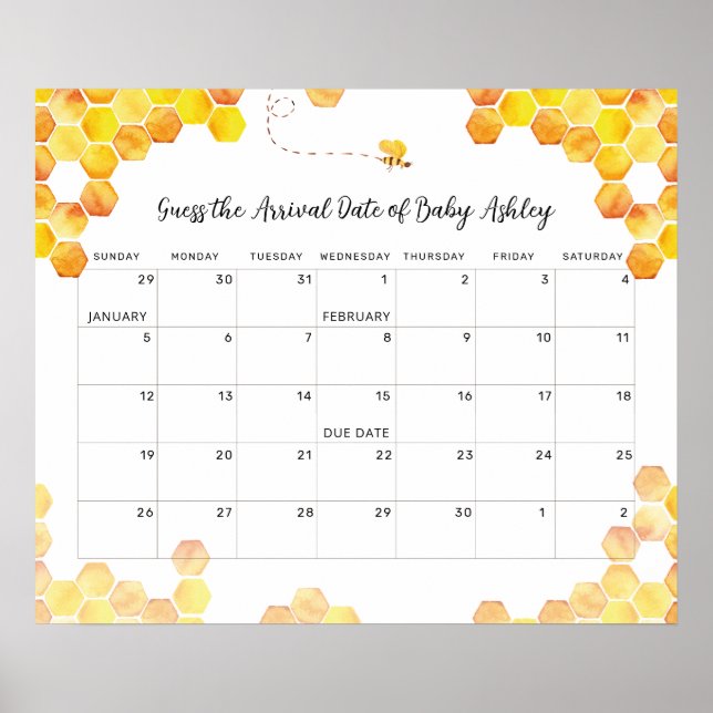 Poster Cartaz de Calendário de Data Provável do Bebê Abel (Frente)