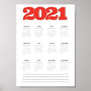 Poster cartaz de calendário de parede de 2021