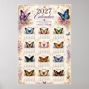Poster Cartaz de Calendário de Parede de Borboleta 2027