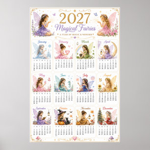 Poster Cartaz de Calendário de Parede de Fadas Mágicas de