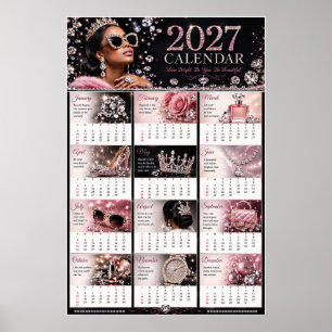 Poster Cartaz de Calendário de Parede Glam Rosa & Diamant
