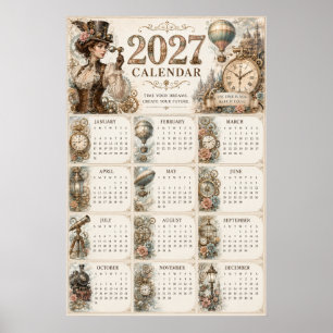 Poster Cartaz de Calendário de Parede Steampunk 2027
