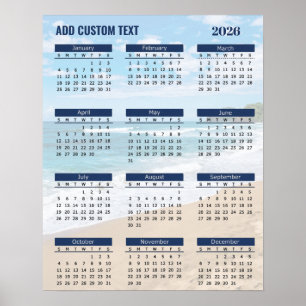 Poster Cartaz de Calendário de Praia 2026 com Texto Perso