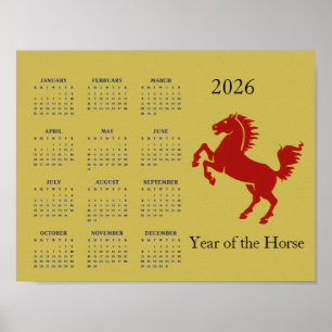 Poster Cartaz de calendário do Ano do Cavalo 2026