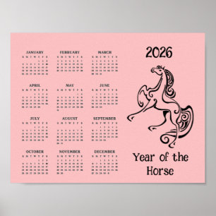 Poster Cartaz de Calendário do Ano do Cavalo 2026