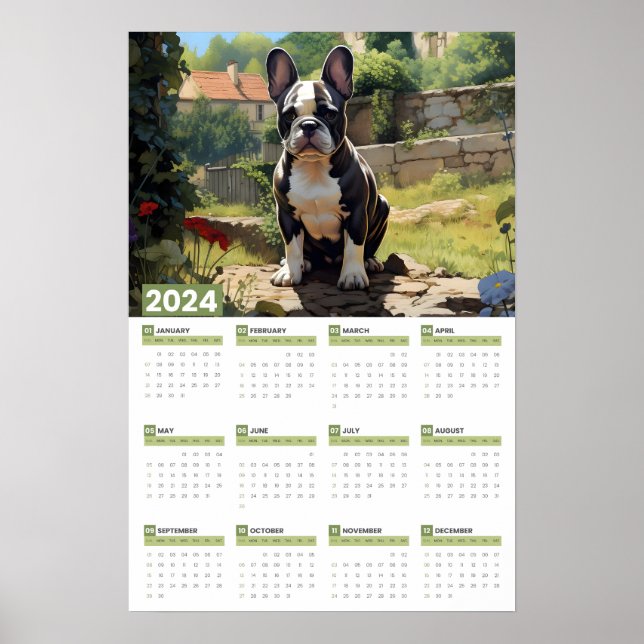 Poster Cartaz de Calendário Grande do Bulldog Francês 202 (Frente)
