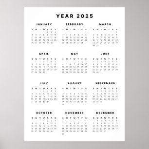 Poster Cartaz de Calendário Minimalista 2025