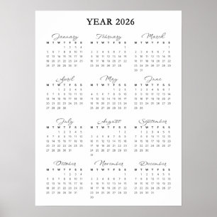 Poster Cartaz de Calendário Minimalista 2026
