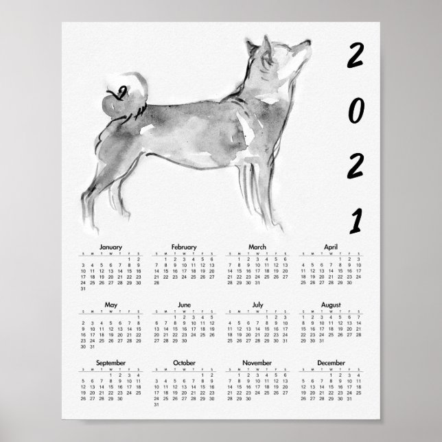 Poster Cartaz de Calendário Pintura Original Shiba Inu 20 (Frente)
