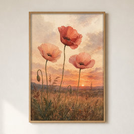 Poster Cartaz de Campo de Papoulas ao Crepúsculo em Aquar