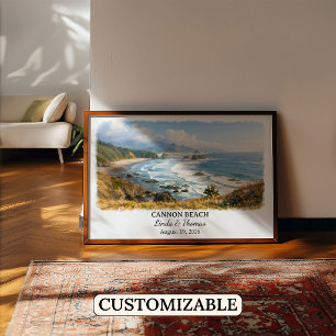 Poster Cartaz de Cannon Beach Oregon, Aquarela, Personali