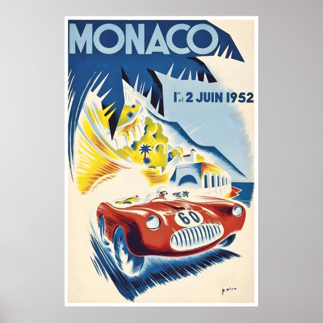 Poster Cartaz de Carro de Corrida de Mônaco 1952 Impressã (Frente)