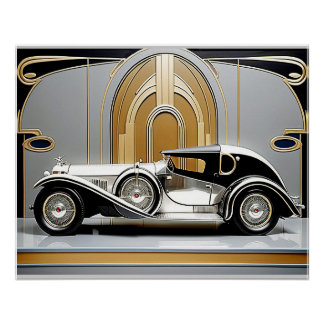 Pôster Cartaz de carro estilo Art Déco dos anos 1920.