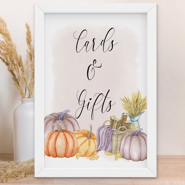 Poster Cartaz de cartões e presentes de outono Country Pu (Girl Baby Shower Sign for fall - Cards & Gifts - order printed or as a printable download)