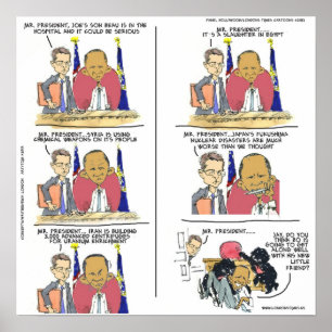 Poster Cartaz de Cartoon Editorial Engraçado do Obama & B
