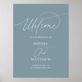 Poster Cartaz de casamento azul empoeirado de boas-vindas