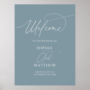 Poster Cartaz de casamento azul empoeirado de boas-vindas