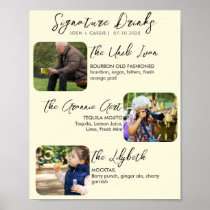 Poster Cartaz de casamento com três fotos de bebidas com