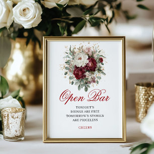 Poster Cartaz de Casamento de Bar Aberto Burgundy Rosa De