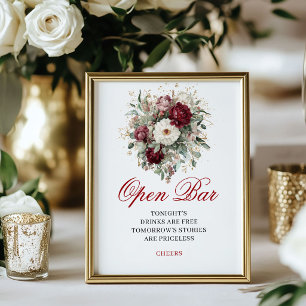 Poster Cartaz de Casamento de Barra Aberta Burgundy Blush