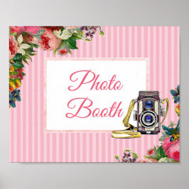 Pôster Cartaz de casamento de cabine de fotos floral rosa