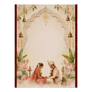 Pôster Cartaz de Casamento de Noiva e Noivo Indiano