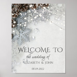 Poster Cartaz de Casamento de Pinha e Flocos de Neve