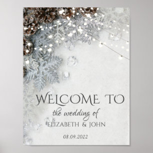 Poster Cartaz de Casamento de Pinha e Flocos de Neve
