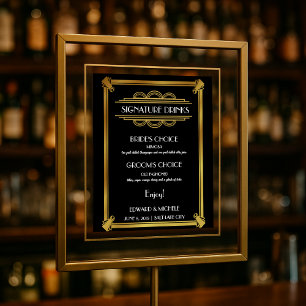 Poster Cartaz de casamento do bar de drinks com assinatur