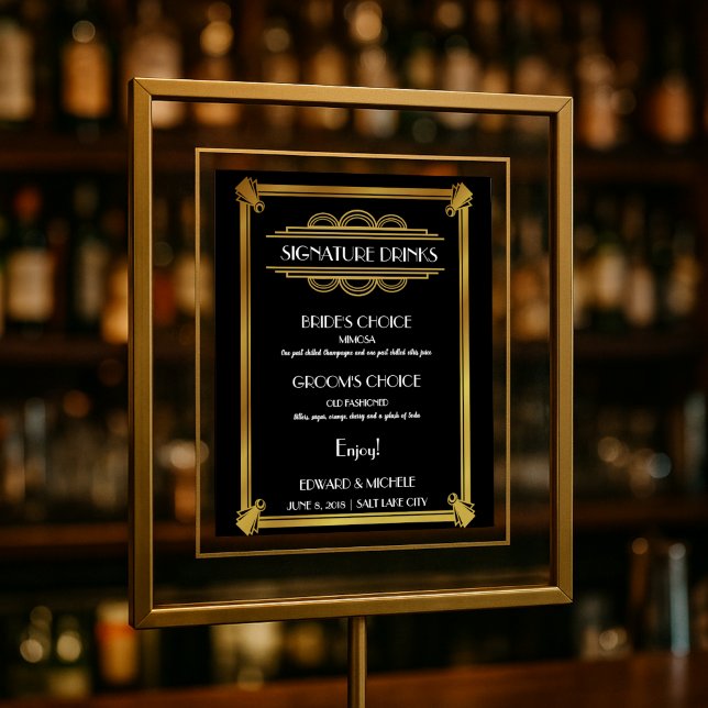 Poster Cartaz de casamento do bar de drinks com assinatur (Criador carregado)